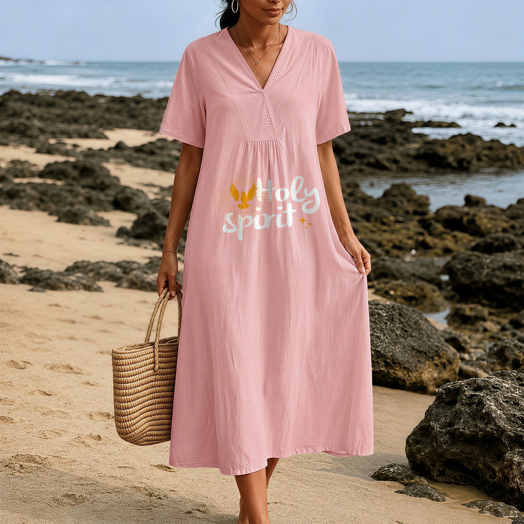 Christianartworkshop "Holy Spirit" Dove & Sunburst Print V-Neck Short Sleeve Midi Dress - image 11