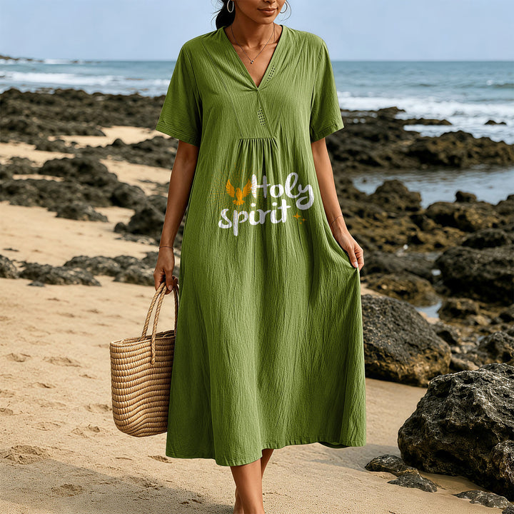 Christianartworkshop "Holy Spirit" Dove & Sunburst Print V-Neck Short Sleeve Midi Dress - image 7
