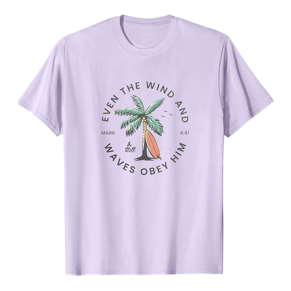 Christianartworkshop Mark 4:41 "Even The Wind And Waves Obey Him" Beach Graphic Premium Short Sleeve T-Shirt - Purple - 2XL - image 4