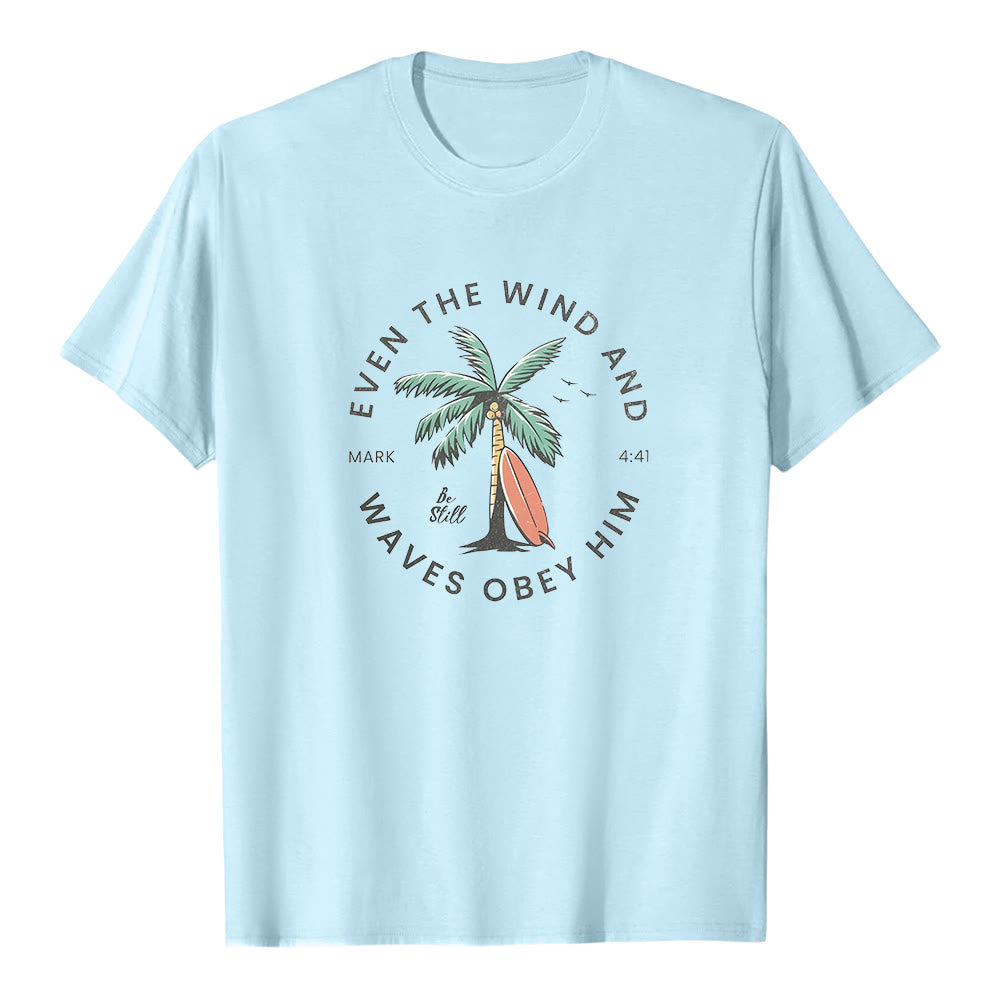 Christianartworkshop Mark 4:41 "Even The Wind And Waves Obey Him" Beach Graphic Premium Short Sleeve T-Shirt - Blue - 2XL - image 6