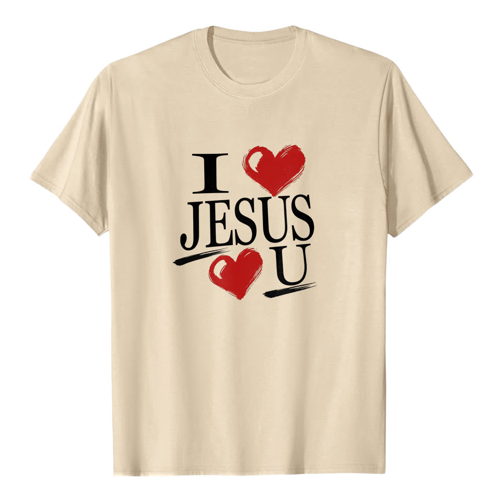 Christianartworkshop "I Love Jesus and You" Dual Heart Faith Premium Short Sleeve T-Shirt - Beige - 2XL - image 4