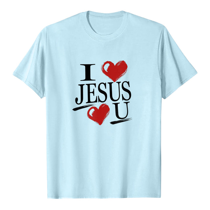 Christianartworkshop "I Love Jesus and You" Dual Heart Faith Premium Short Sleeve T-Shirt - Blue - 2XL - image 5