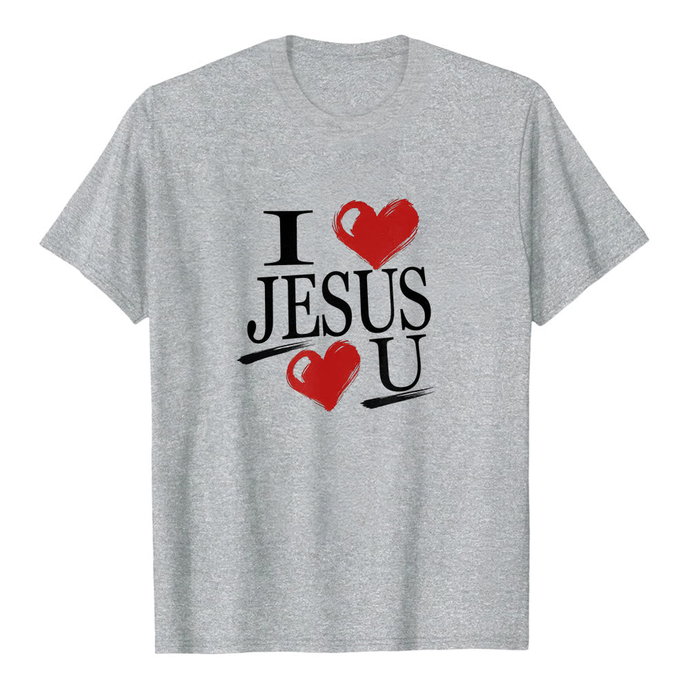 Christianartworkshop "I Love Jesus and You" Dual Heart Faith Premium Short Sleeve T-Shirt - Grey - 2XL - image 2