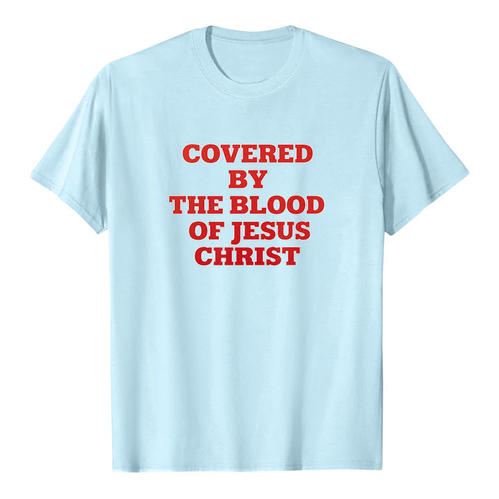 Christianartworkshop "Covered By The Blood Of Jesus Christ" Faith Statement Premium Short Sleeve T-Shirt - Blue - 2XL - image 5