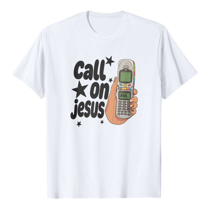 Christianartworkshop "Call On Jesus" Retro Flip Phone Graphic Premium Short Sleeve T-Shirt - White - 2XL - image 0