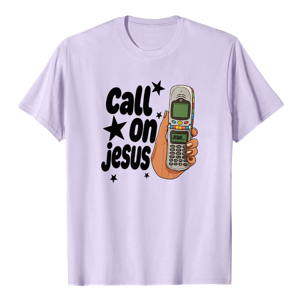 Christianartworkshop "Call On Jesus" Retro Flip Phone Graphic Premium Short Sleeve T-Shirt - Purple - 2XL - image 3
