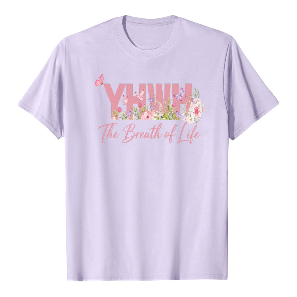 Christianartworkshop Pastel Floral & Butterfly "YHWH" Premium Short Sleeve T-Shirt - Purple - 2XL - image 0