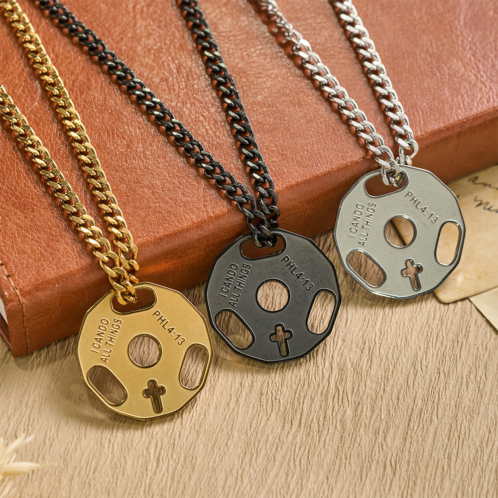 Christianartworkshop Sporty Fitness Gym Dumbbell Necklace with Openwork Cross: A Reminder of Divine Strength - image 0