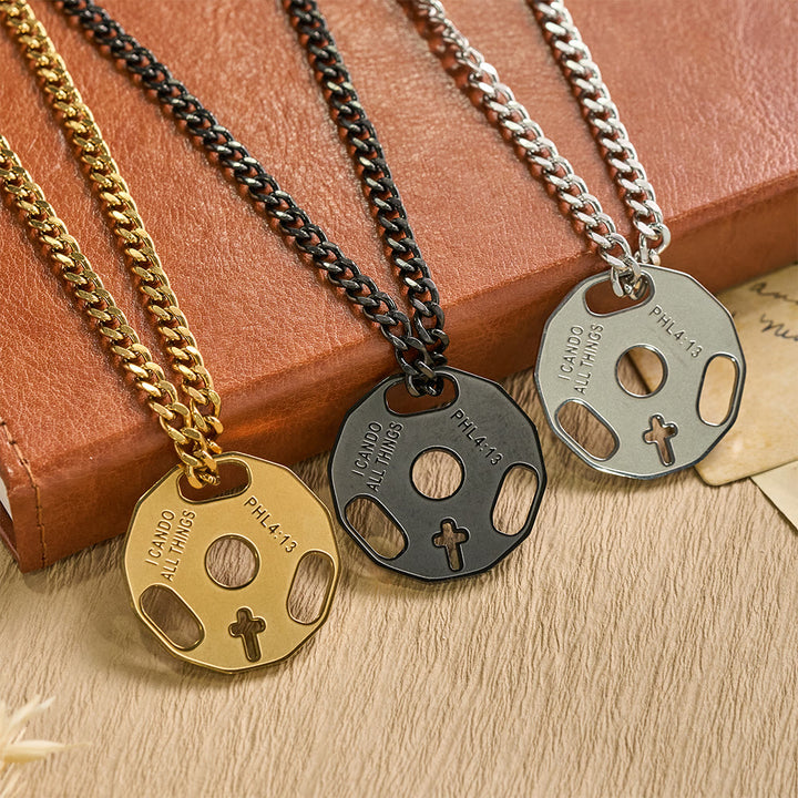 Christianartworkshop Sporty Fitness Gym Dumbbell Necklace with Openwork Cross: A Reminder of Divine Strength - image 0