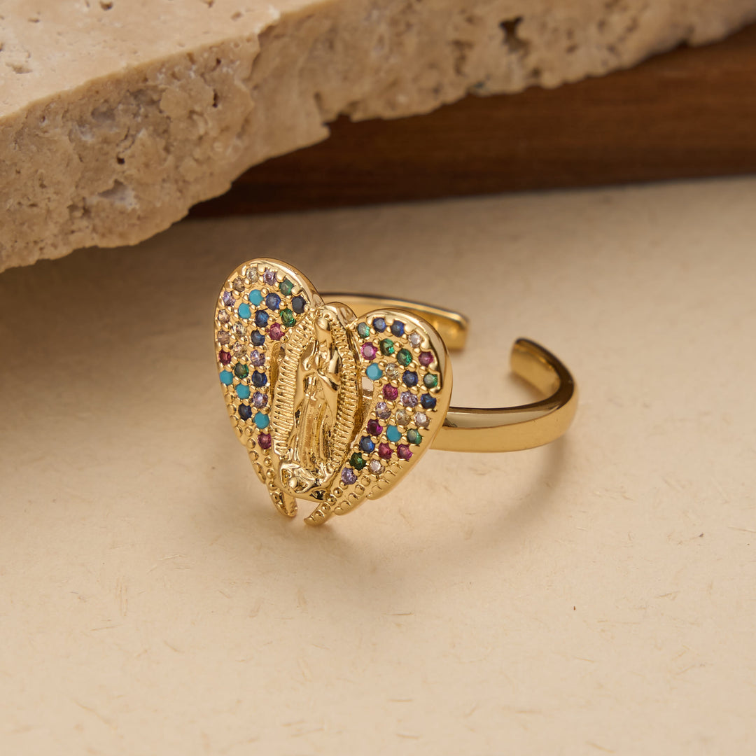 Christianartworkshop Adjustable Open Ring with Colorful Zircon Halo Our Lady of Guadalupe Charm: A Symbol of Tender Maternal Grace - image 2