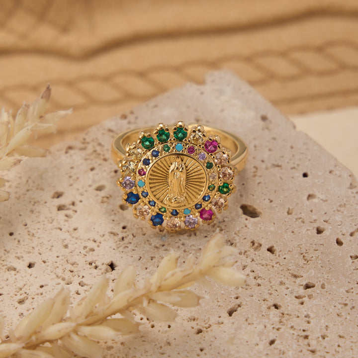 Christianartworkshop Adjustable Open Ring with Colorful Zircon Halo Our Lady of Guadalupe Charm: A Symbol of Tender Maternal Grace - image 6