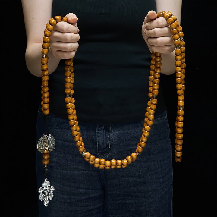 Christianartworkshop Traditional Rustic Wood 5/15/20 Decade Prayer Rosary with St. Benedict Medal & Crucifix - image 13