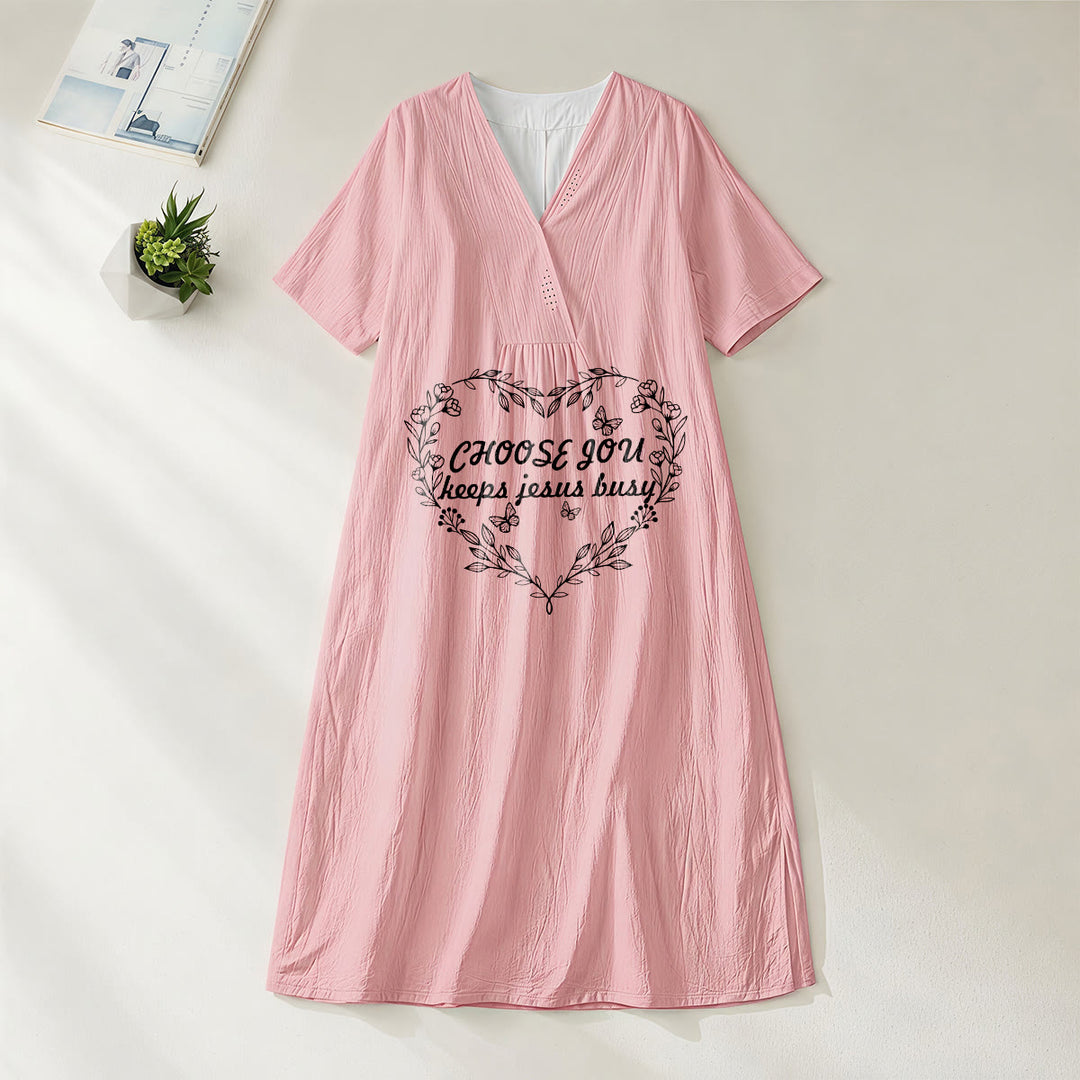 Christianartworkshop Plain Tone Love Scripture Rainbow Heart Slogan V-Neck Short Sleeve Midi Dress - Pink - 4XL - image 20