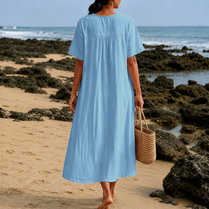 Christianartworkshop Plain Tone Love Scripture Rainbow Heart Slogan V-Neck Short Sleeve Midi Dress - image 7