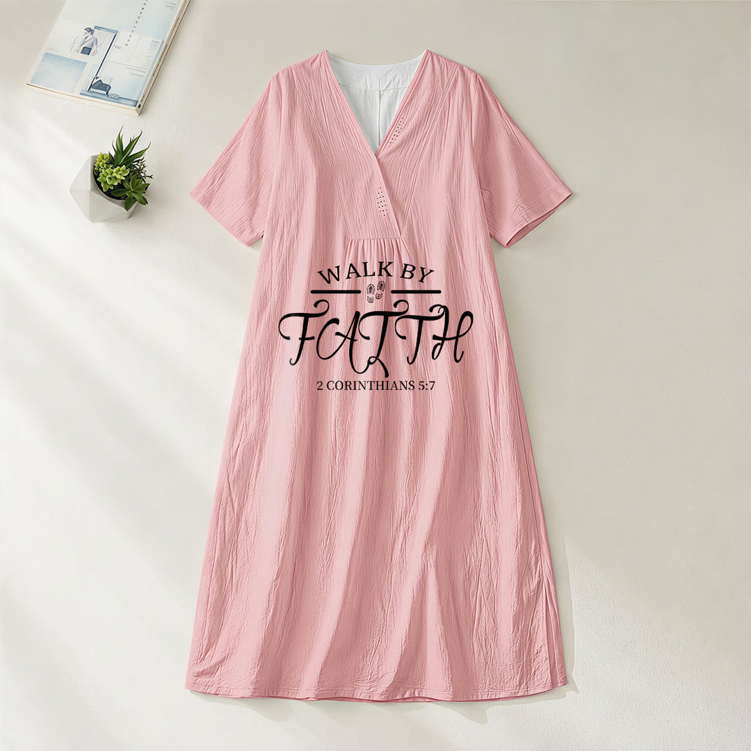 Christianartworkshop "Walk by Faith" 2 Corinthians 5:7 Scripture Print V-Neck Short Sleeve Midi Dress - Pink - 4XL - image 0