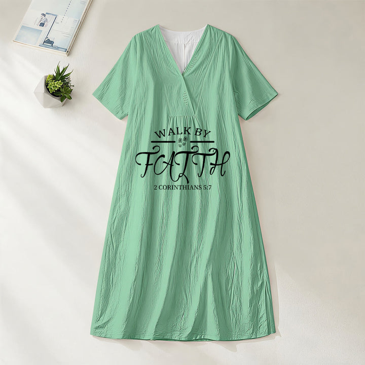 Christianartworkshop "Walk by Faith" 2 Corinthians 5:7 Scripture Print V-Neck Short Sleeve Midi Dress - Green - 4XL - image 4