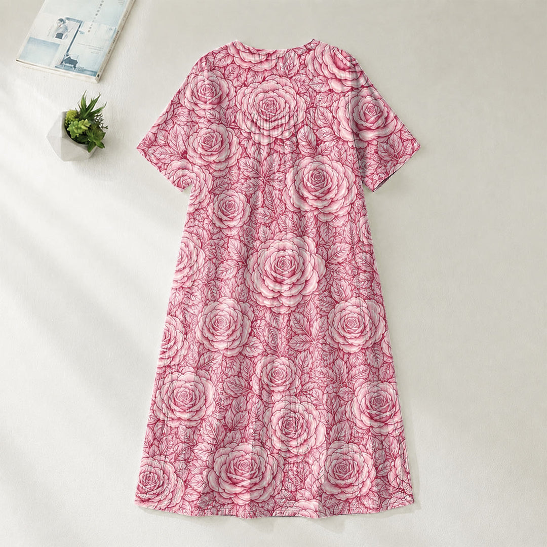 Christianartworkshop "Our Lady of Guadalupe" & Roses Devotional V-Neck Short Sleeve Midi Dress - image 2