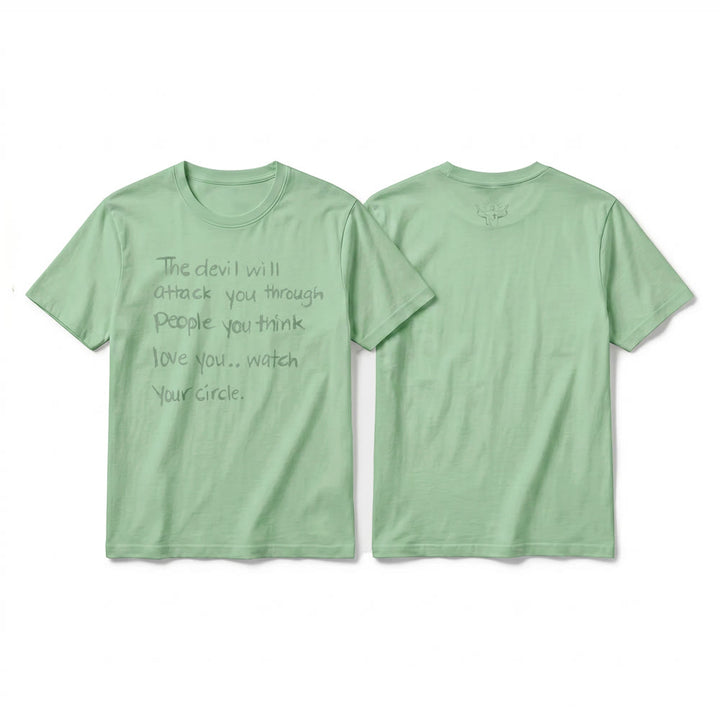 Christianartworkshop "The Devil Will Attack You Through People You Think Love You" Premium Short Sleeve T-Shirt - Light Green - 2XL - image 20