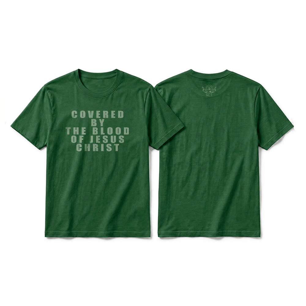 Christianartworkshop "Covered By The Blood Of Jesus Christ" Statement Premium Short Sleeve T-Shirt - Dark Green - 2XL - image 26