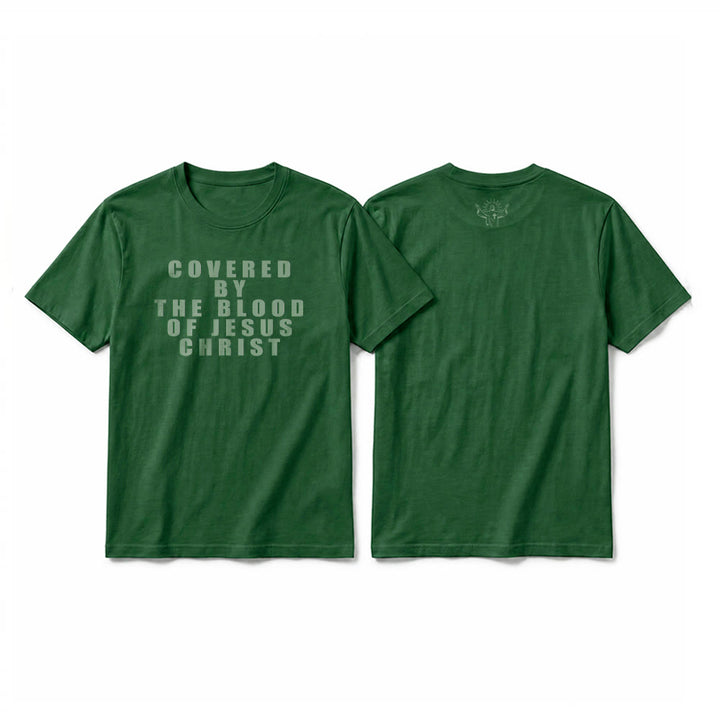 Christianartworkshop "Covered By The Blood Of Jesus Christ" Statement Premium Short Sleeve T-Shirt - Dark Green - 2XL - image 26