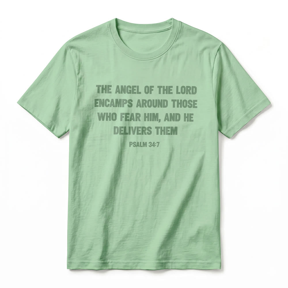 Christianartworkshop Psalm 34:7 "The Angel of the Lord" Front & Back Print Premium Short Sleeve T-Shirt - image 23