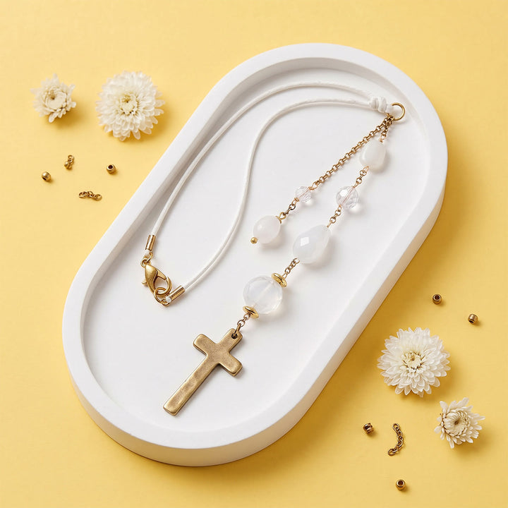Christianartworkshop Minimalist Cross Car Hanging Ornament with Natural Stone & Crystal Beads: A Reminder of Heavenly Peace on the Road - image 17