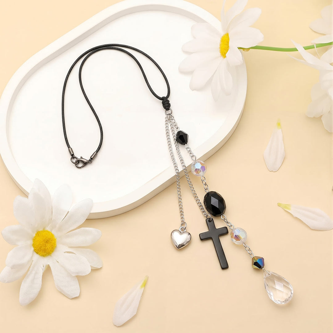 Christianartworkshop Minimalist Cross Car Hanging Ornament with Natural Stone & Crystal Beads: A Reminder of Heavenly Peace on the Road - image 36