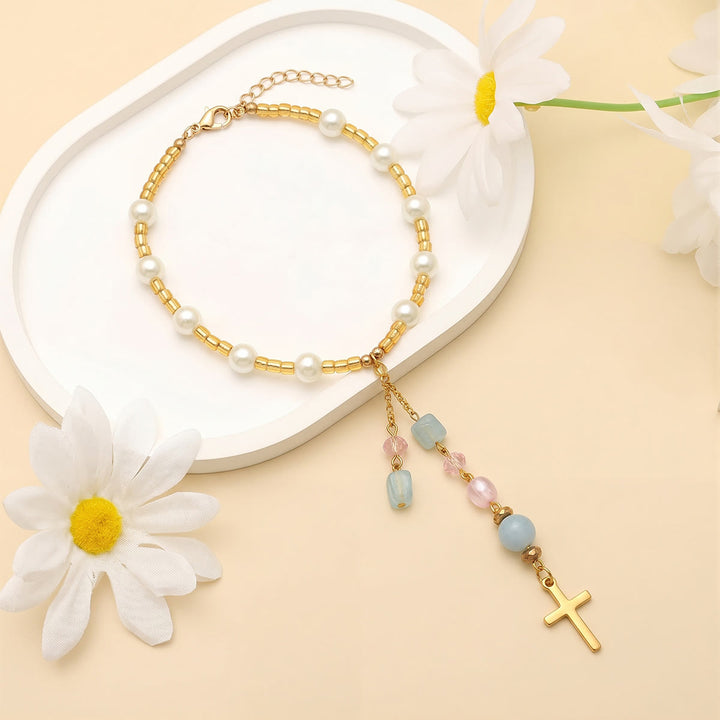 Christianartworkshop Minimalist Cross Car Hanging Ornament with Natural Stone & Crystal Beads: A Reminder of Heavenly Peace on the Road - image 28