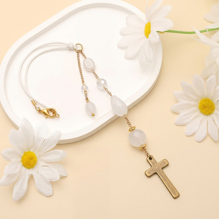 Christianartworkshop Minimalist Cross Car Hanging Ornament with Natural Stone & Crystal Beads: A Reminder of Heavenly Peace on the Road - image 16