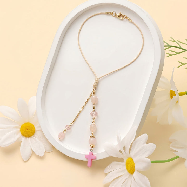 Christianartworkshop Minimalist Cross Car Hanging Ornament with Natural Stone & Crystal Beads: A Reminder of Heavenly Peace on the Road - image 20