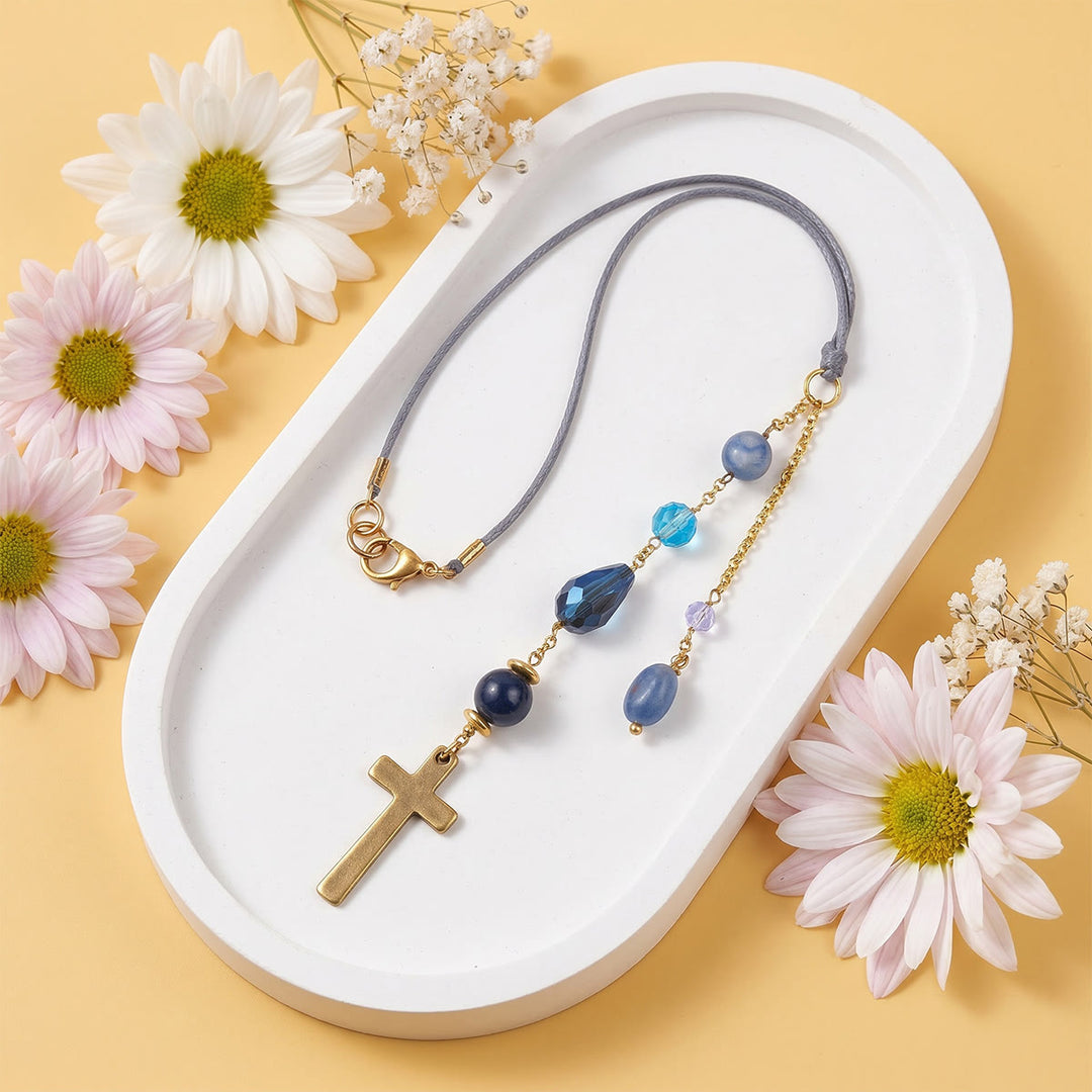 Christianartworkshop Minimalist Cross Car Hanging Ornament with Natural Stone & Crystal Beads: A Reminder of Heavenly Peace on the Road - image 4