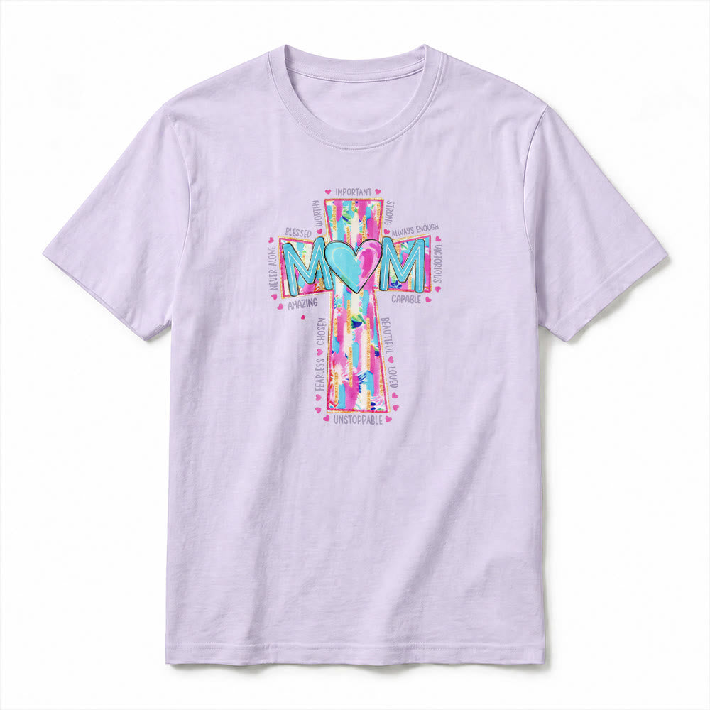 Christianartworkshop Faith Mom Cross Pattern Front Print Premium Short Sleeve T-Shirt - image 14