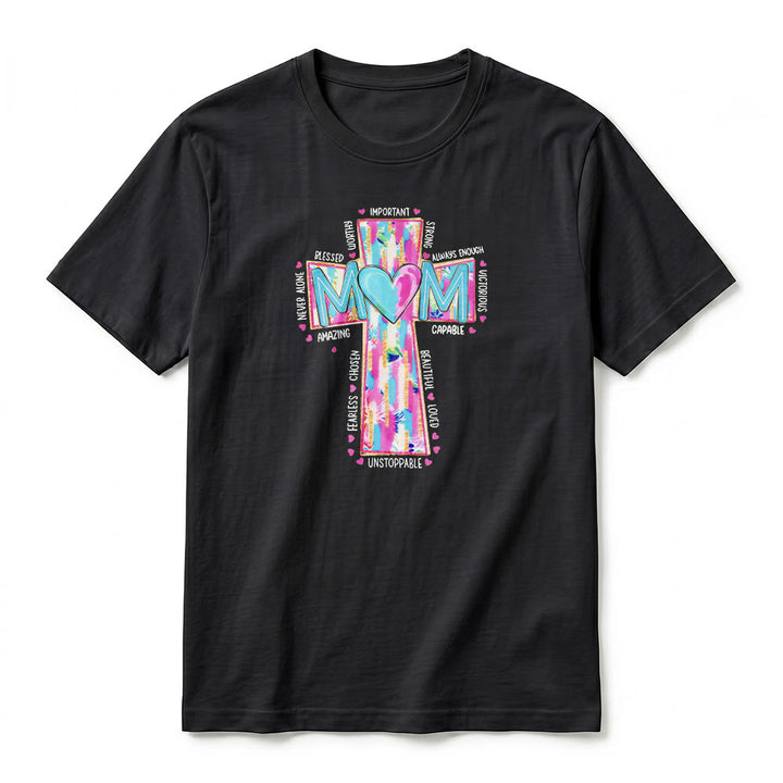 Christianartworkshop Faith Mom Cross Pattern Front Print Premium Short Sleeve T-Shirt - image 5