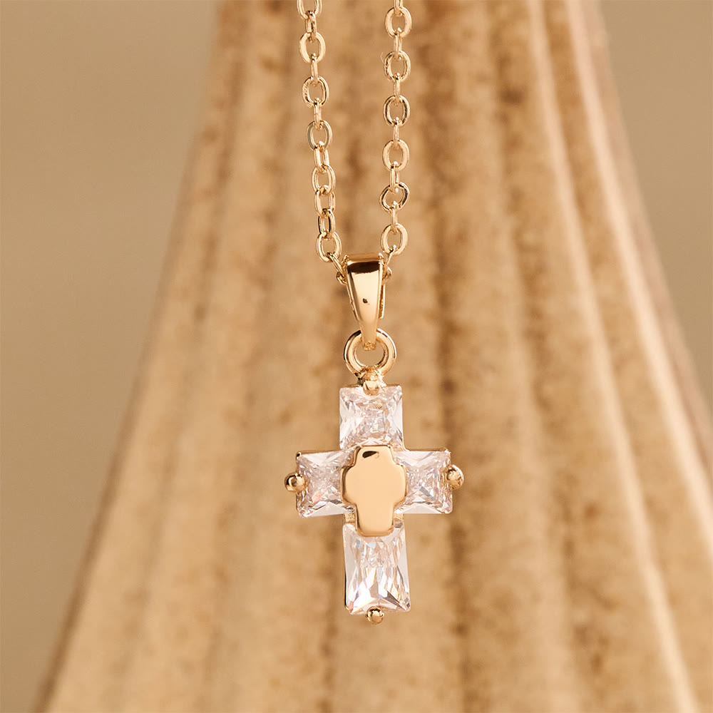 Christianartworkshop Zircon-Encrusted Cross Pendant Necklace with Polished Center Inlay: A Symbol of Radiant Sacred Grace & Steadfast Faith - Golden - image 0