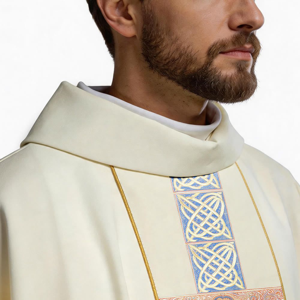 Christianartworkshop Elegant Printed Chasuble With Central Crucifix, INRI Inscription And Ornate Celtic Knot Print Chasuble - image 3