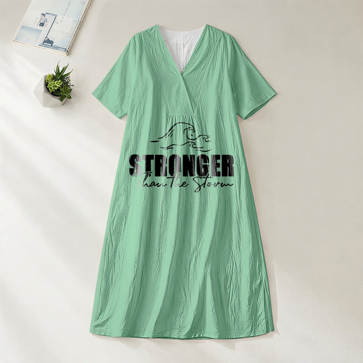 Christianartworkshop "Stronger Than The Storm" Wave Graphic V-Neck Short Sleeve Midi Dress - Green - 4XL - image 20