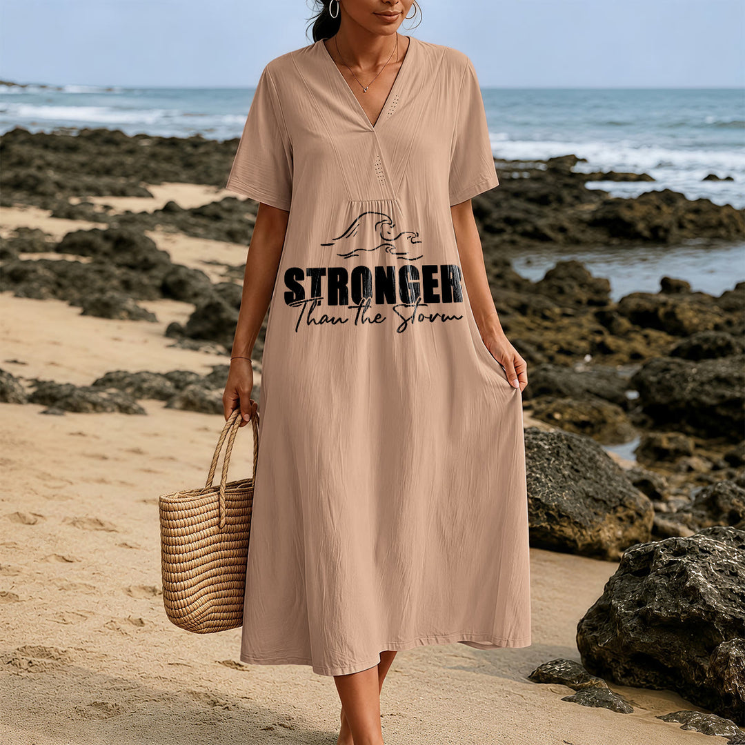 Christianartworkshop "Stronger Than The Storm" Wave Graphic V-Neck Short Sleeve Midi Dress - image 9