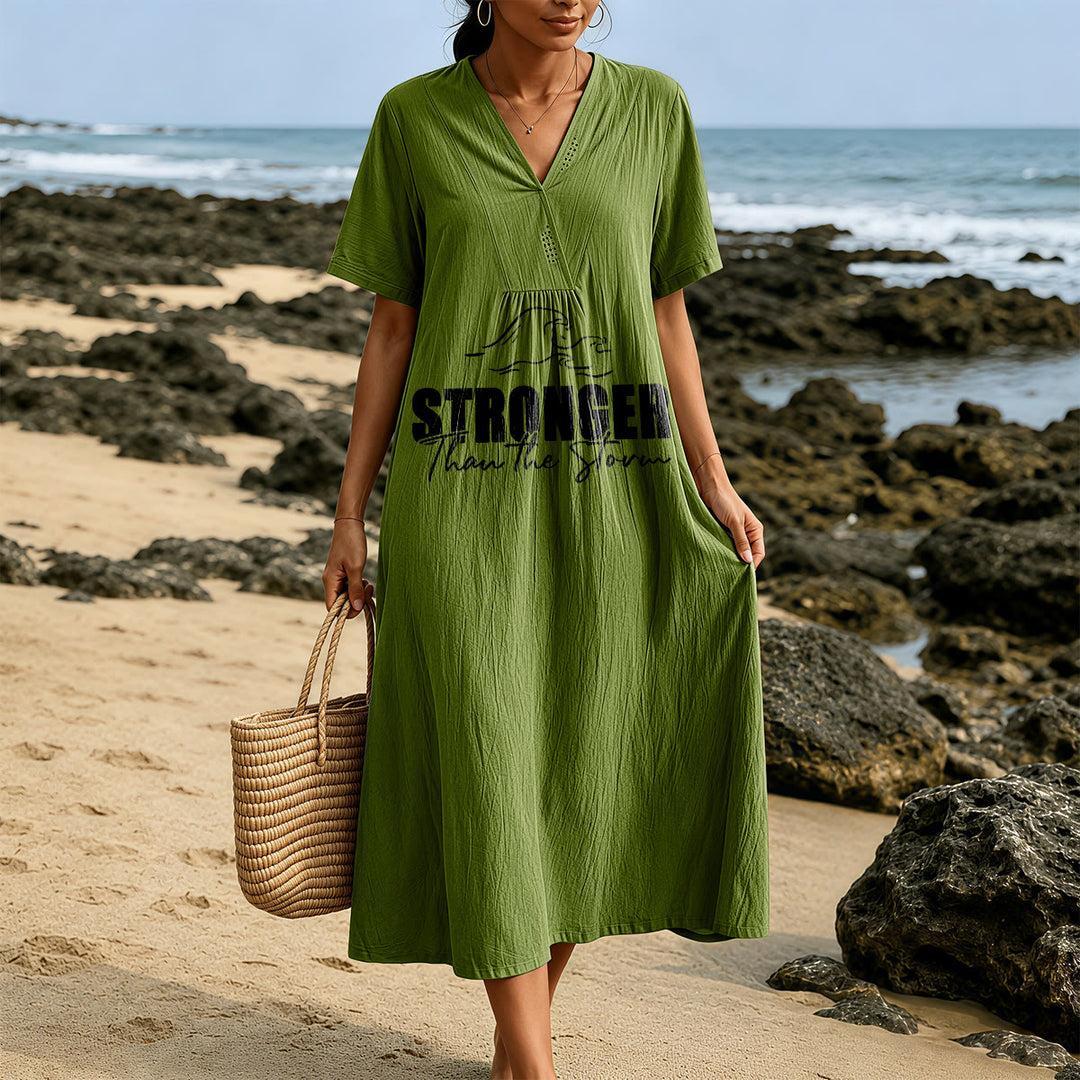 Christianartworkshop "Stronger Than The Storm" Wave Graphic V-Neck Short Sleeve Midi Dress - image 5