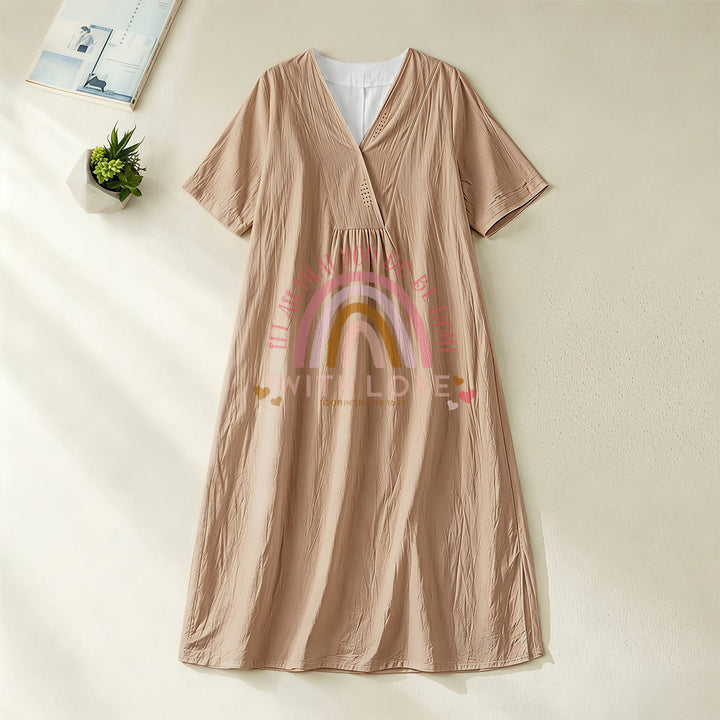 Christianartworkshop Plain Tone Love Scripture Rainbow Heart Slogan V-Neck Casual Midi Dress - Khaki - 4XL - image 12