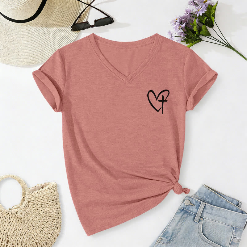 Christianartworkshop "Jesus Has My Back" Front & Back Print Casual V-neck T-shirt - image 44