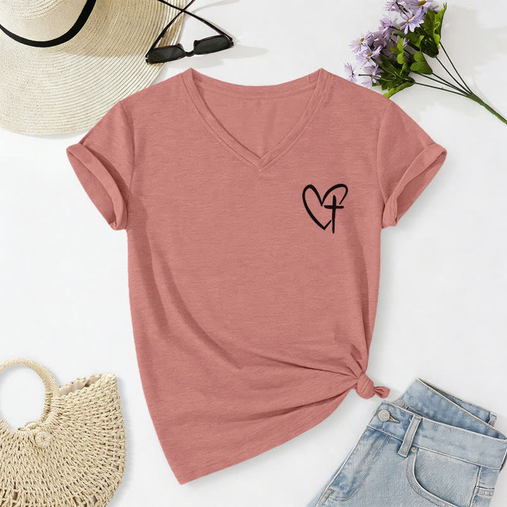 Christianartworkshop "Jesus Has My Back" Front & Back Print Casual V-neck T-shirt - image 44