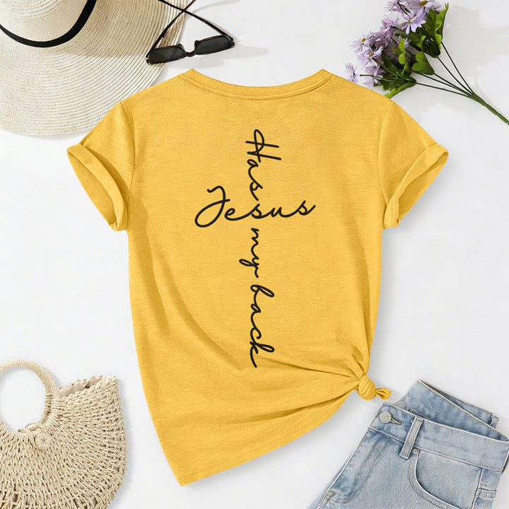 Christianartworkshop "Jesus Has My Back" Front & Back Print Casual V-neck T-shirt - image 22