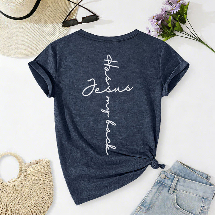 Christianartworkshop "Jesus Has My Back" Front & Back Print Casual V-neck T-shirt - image 64