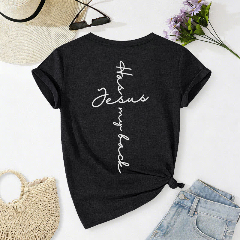 Christianartworkshop "Jesus Has My Back" Front & Back Print Casual V-neck T-shirt - image 10