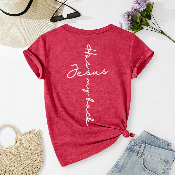Christianartworkshop "Jesus Has My Back" Front & Back Print Casual V-neck T-shirt - image 70