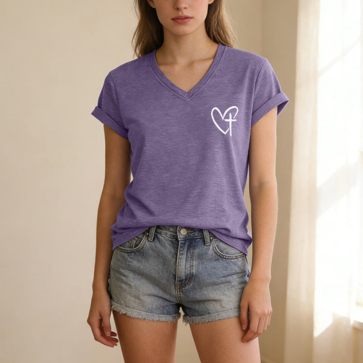 Christianartworkshop "Jesus Has My Back" Front & Back Print Casual V-neck T-shirt - image 57