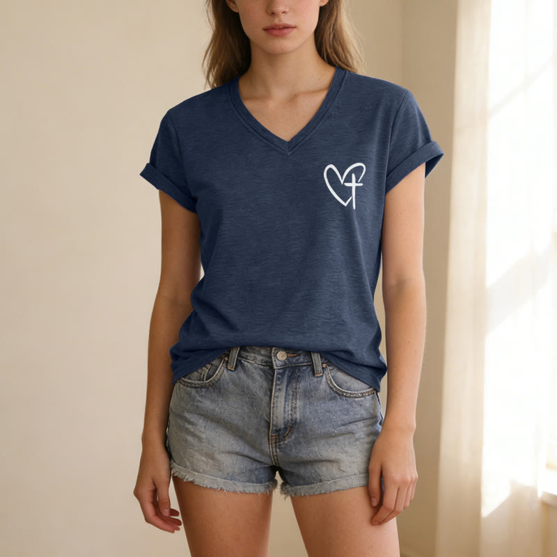 Christianartworkshop "Jesus Has My Back" Front & Back Print Casual V-neck T-shirt - image 63