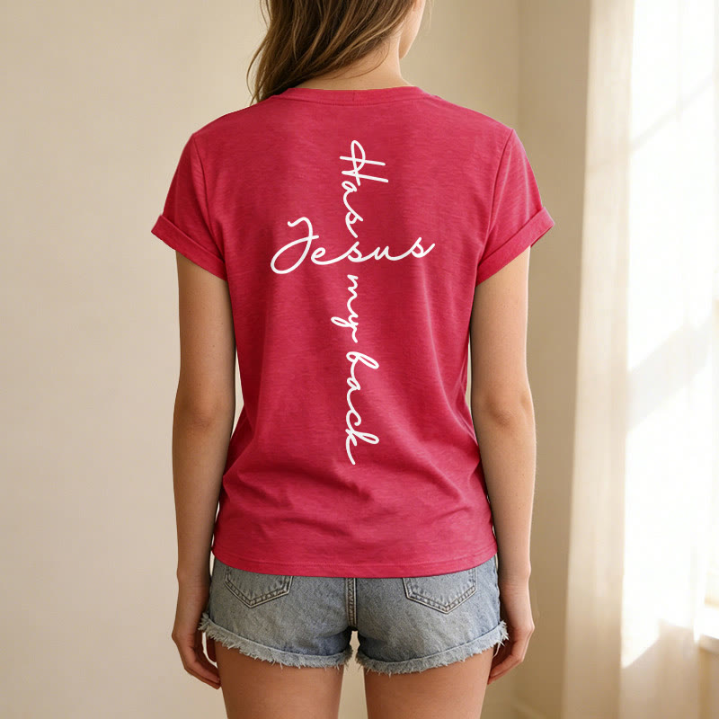 Christianartworkshop "Jesus Has My Back" Front & Back Print Casual V-neck T-shirt - image 71