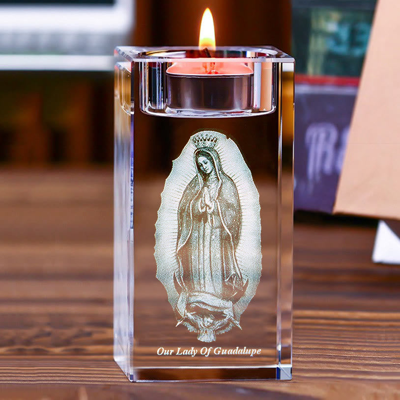 Christianartworkshop Luminous Tealight Compatible Inner Engraved Holy Figure Crystal Holder: A Symbol of Peaceful Prayer Atmosphere - Our Lady of Guadalupe - 1.97''*1.97''*3.94''/5*5*10cm - image 18