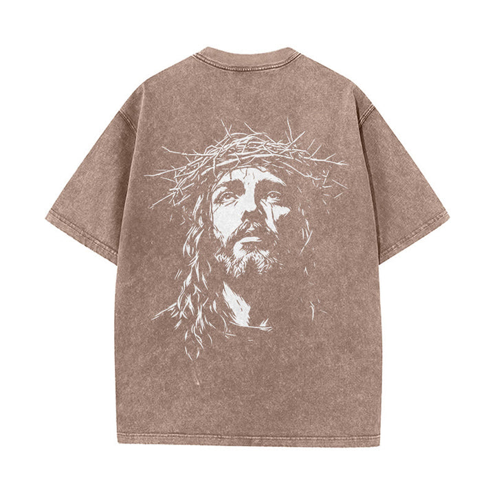 Christianartworkshop Cross with Crown of Thorns Detail Washed Unisex T-Shirt - image 15